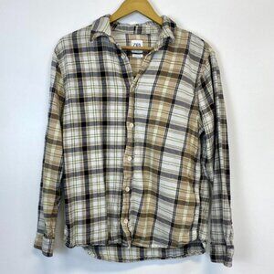 Zara Brown Flannel Button Down Shirt